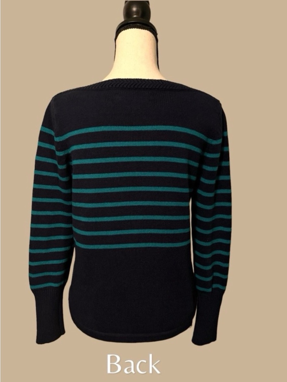 ANN TAYLOR LOFT Striped Boatneck Pullover Sweater Navy Green Women's Medium - Picture 10 of 12